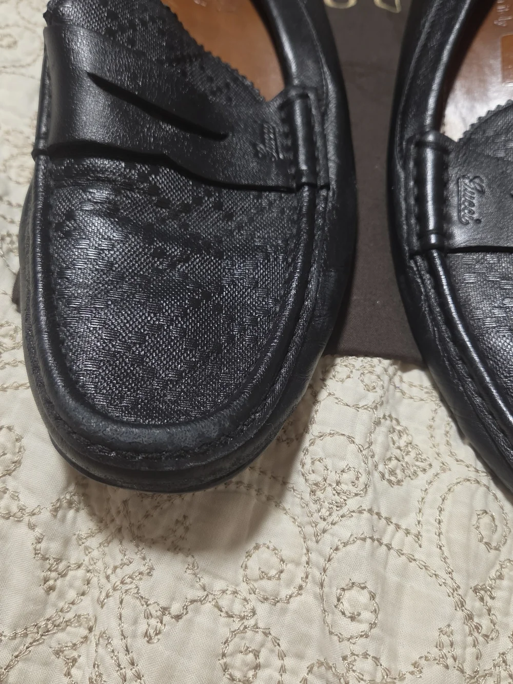 Authentic Gucci Men’s Black GG Leather Loafers Size 7.5 G Made in Italy